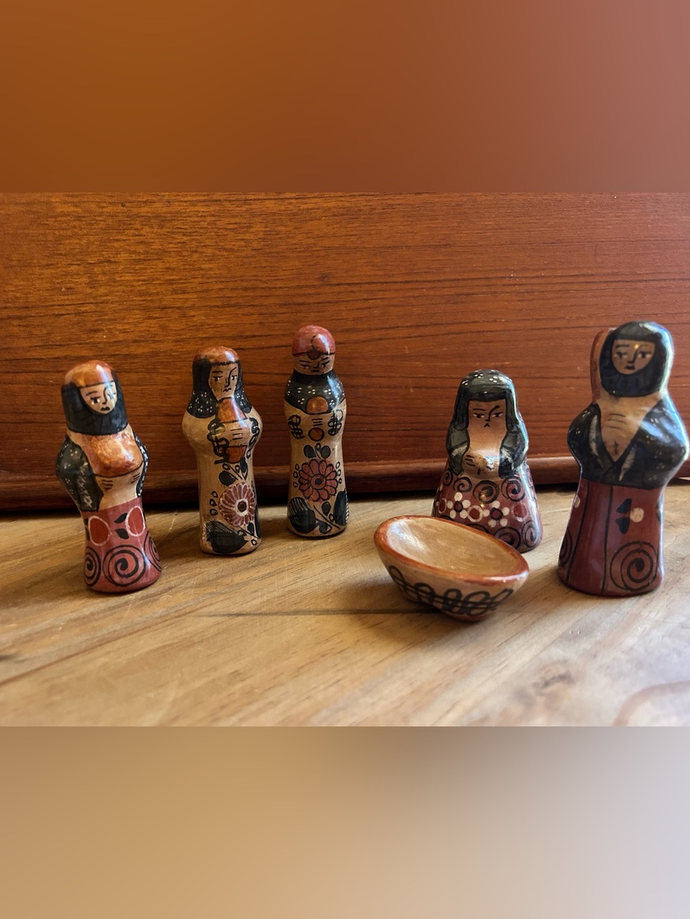 Hand-Painted Terracotta folk art Nativity Figurine Set  made in Mexico